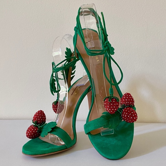 Aquazzura Jungle Green Fragolina Suede Stiletto Sandals - Picture 9 of 16